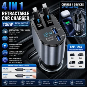 4-in-1 Retractable Car Charger