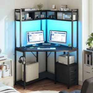LED Corner Gaming Desk with Power - Thumbnail Image 3