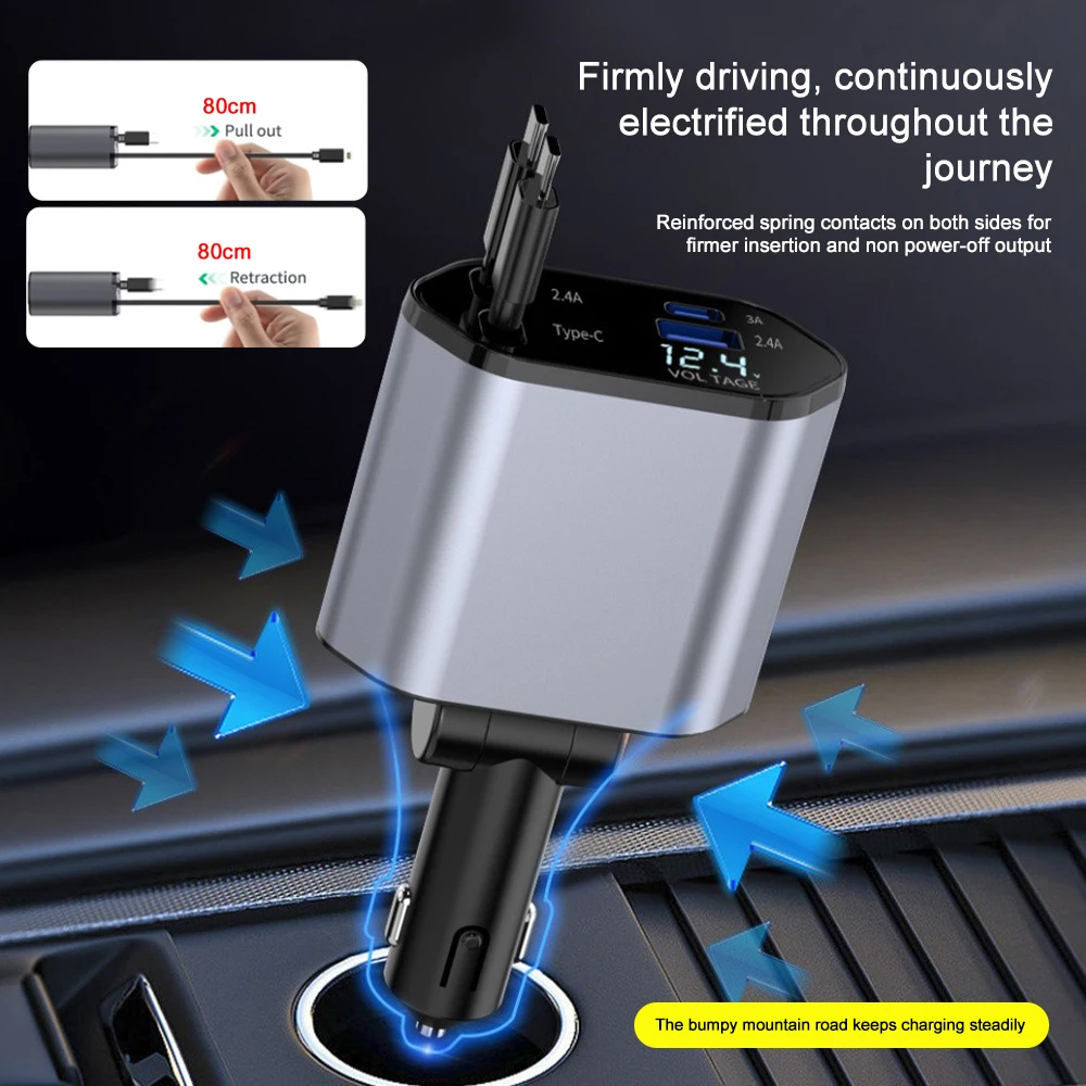 120W 4-in-1 Retractable Car Charger - Image 6