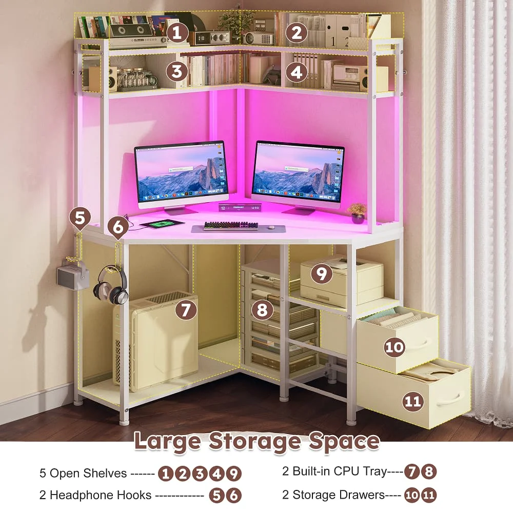 LED Corner Gaming Desk with Power - Image 7