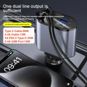 120W 4-in-1 Retractable Car Charger - Thumbnail Image 3
