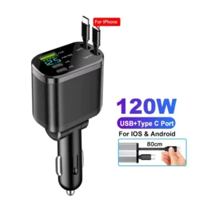 120W 4-in-1 Retractable Car Charger