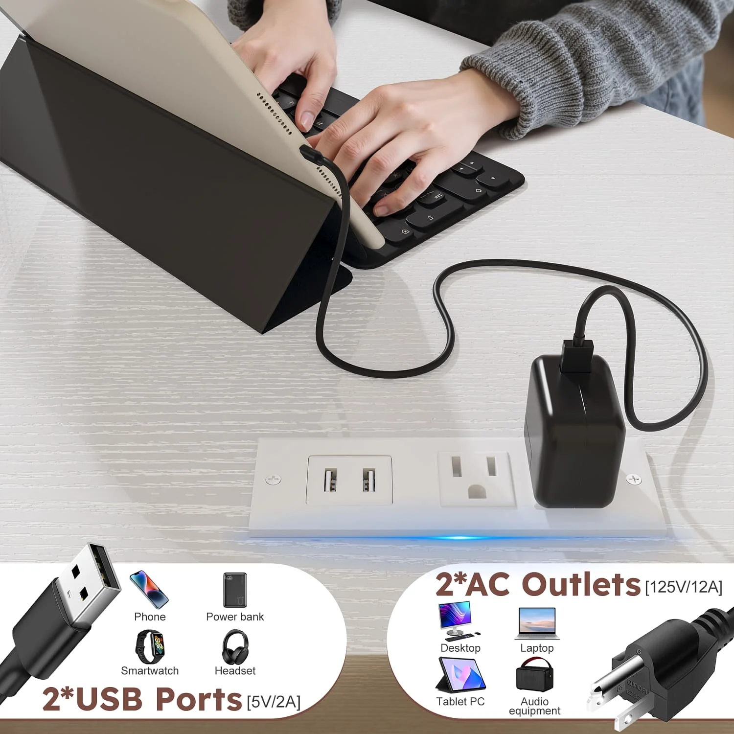 LED Corner Gaming Desk with Power - Image 8