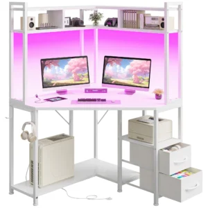 LED Corner Gaming Desk with Power