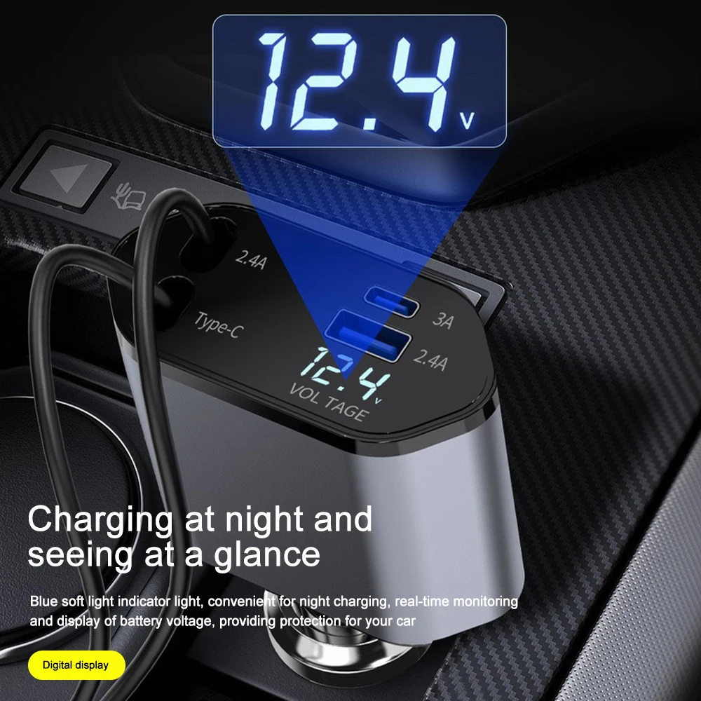 120W 4-in-1 Retractable Car Charger - Image 4