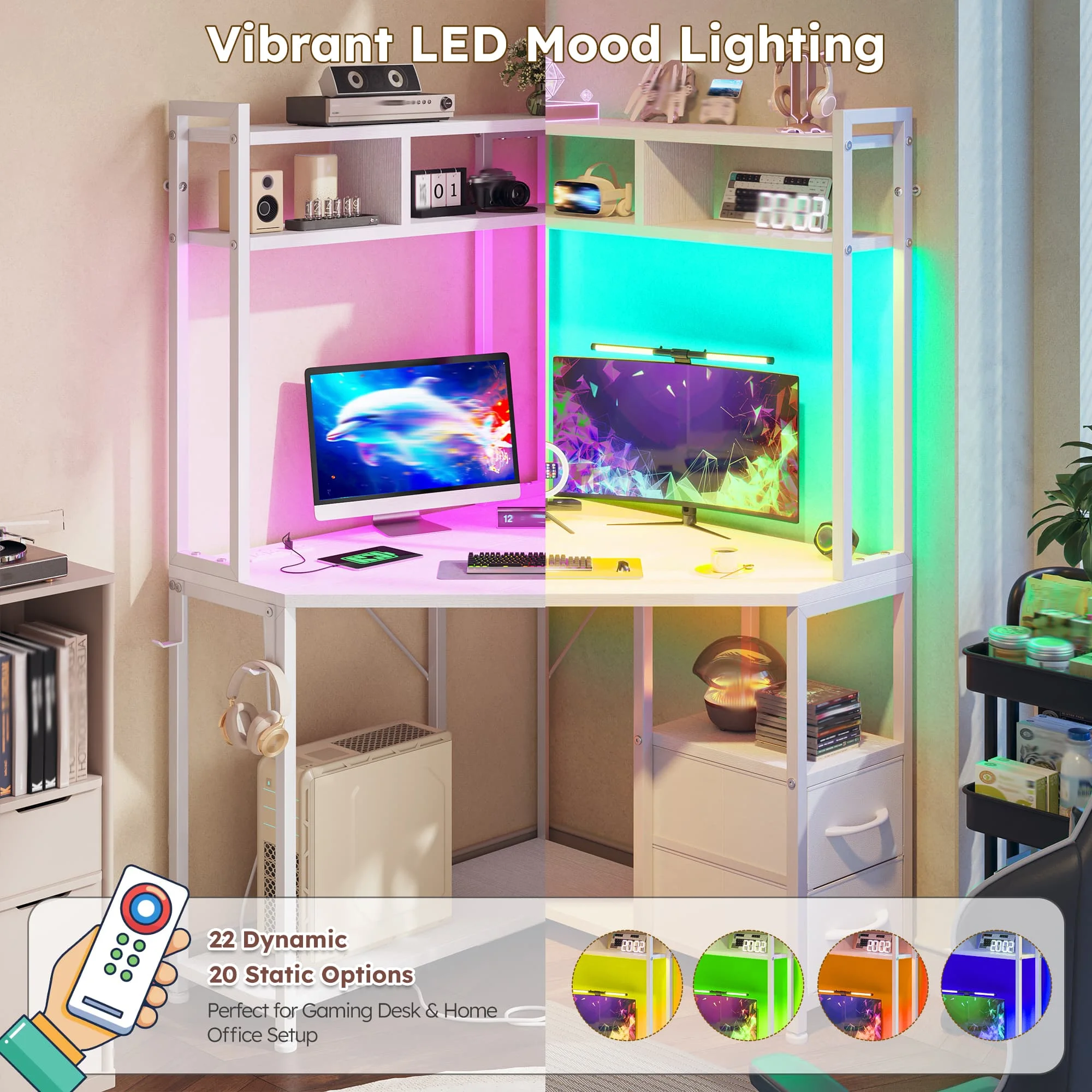LED Corner Gaming Desk with Power - Image 5